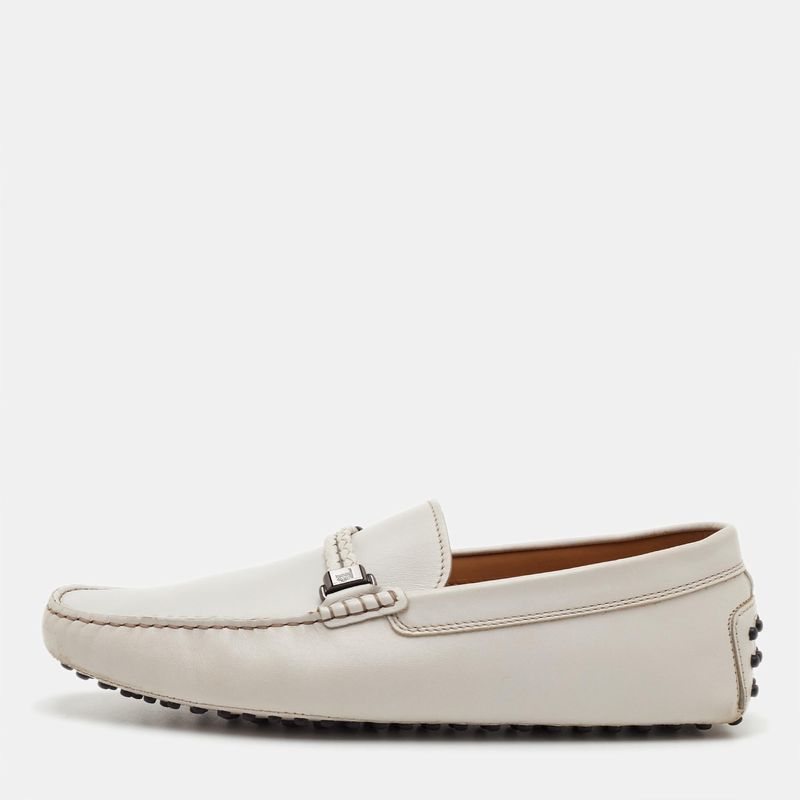 Tod's Size 43 White Leather Slip On Loafers